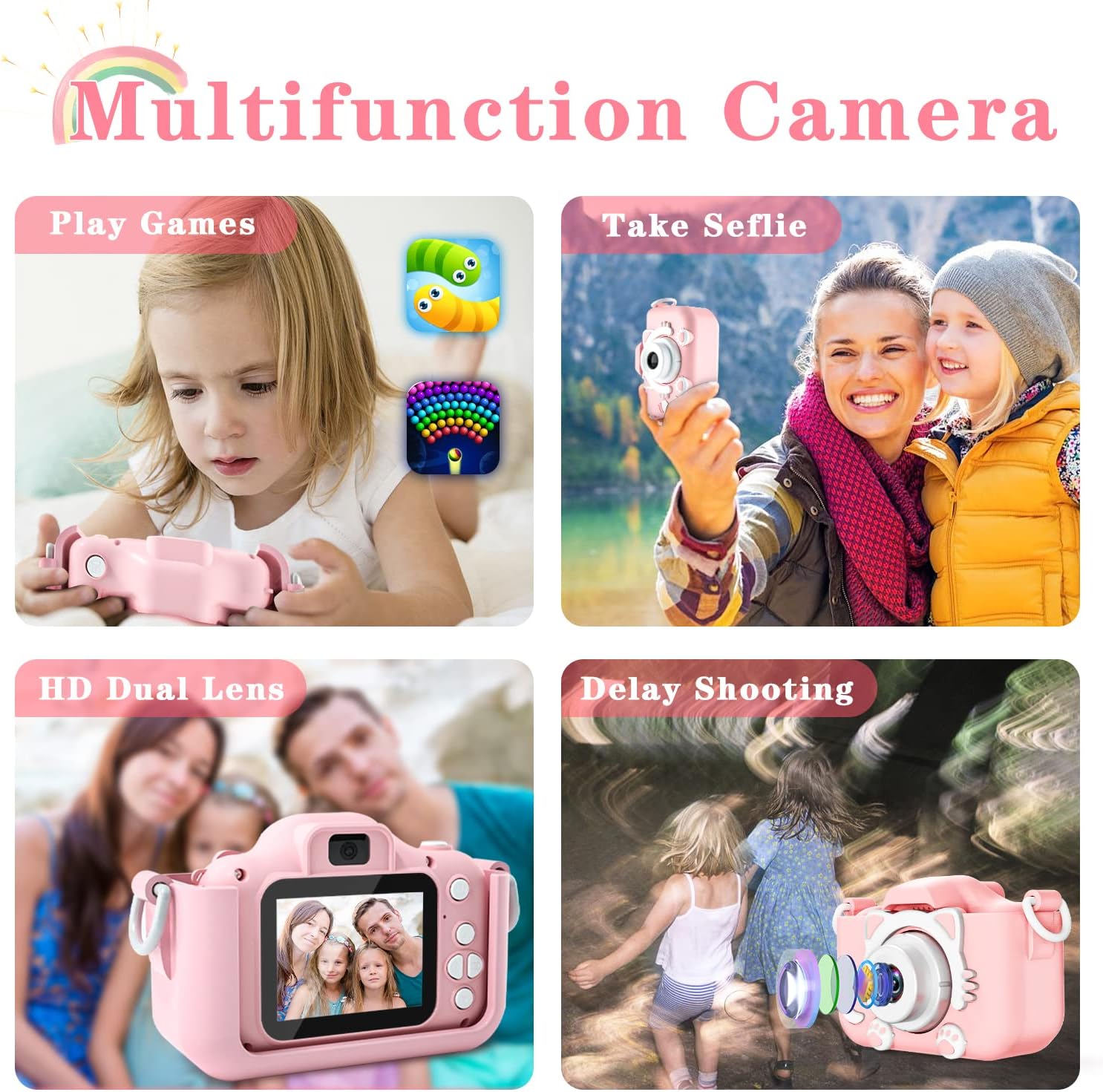 Kids Digital Camera 1080P – Selfie Camera (Pink)