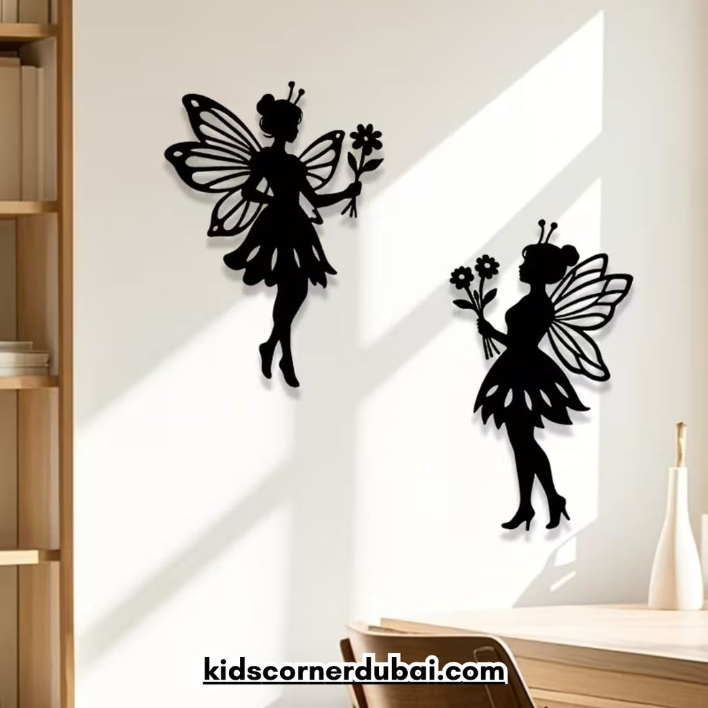 Fairy silhouette wall décor with floral accents for kids room and nursery in UAE