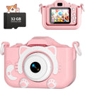 Kids digital camera toy with 1080P video and selfie camera in pink for boys and girls